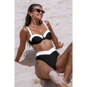 NWT Cupshe x JoJo Colorblock Underwire Bikini Top & V-Waist Bottoms Surf Set